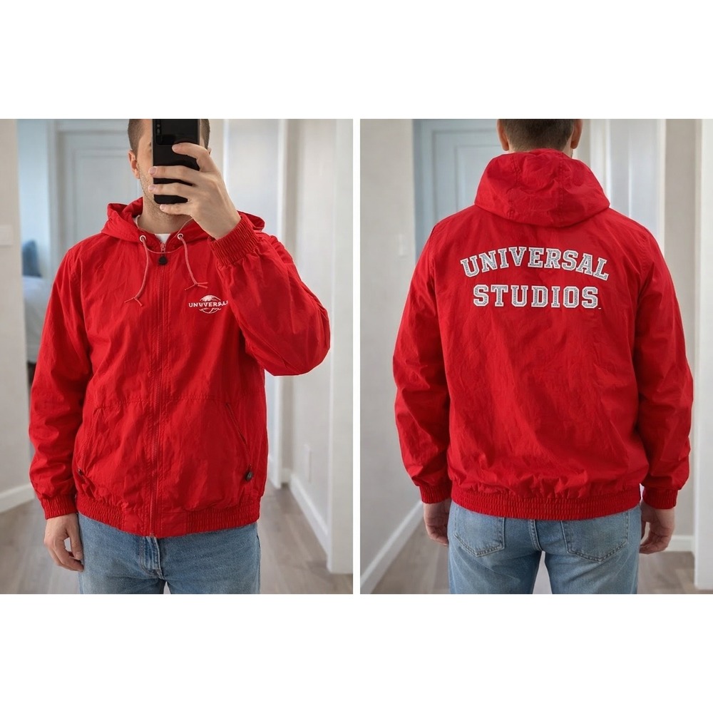 Universal Studios Orlando Small Windbreaker Red Hooded Spellout Jacket M5287